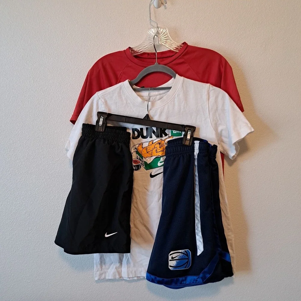 Nike Under Armour Boys Activewear Lot 4pc Graphic Tees Shorts XL 18-20 Black Red